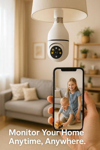 5G WiFi Bulb E27 Security Camera – 1080P HD, Full-Color Night Vision, Motion Detection, Auto Tracking, Two-Way Audio, Indoor Smart Surveillance with 16GB/32GB/64GB Storage