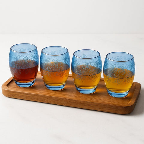 Epure Denali Rocks Glasses – 13.75 oz Blue Spray with Elegant Floral Print Cups– Set of 4