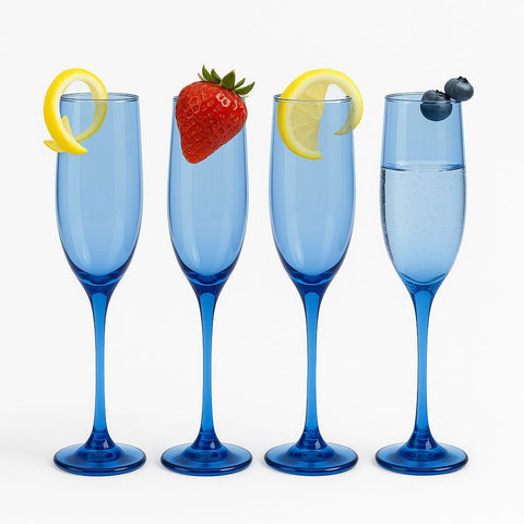 Epure Glassware – Superior Blue 6.5oz Champagne Flutes Glasses Set of 4