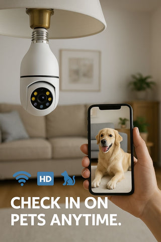 5G WiFi Bulb E27 Security Camera – 1080P HD, Full-Color Night Vision, Motion Detection, Auto Tracking, Two-Way Audio, Indoor Smart Surveillance with 16GB/32GB/64GB Storage