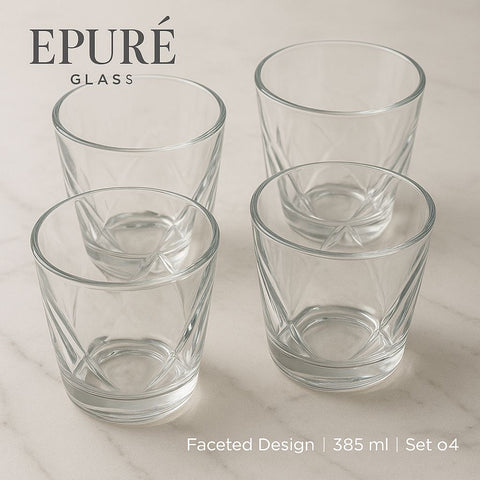 EPURE Elisse Luxe Faceted Glass 13 oz Cups (Set of 4)