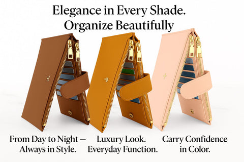 Genuine Leather Folding Snap Wallet – 19 Card Slots with Dual Zipper Pocket and ID Card Slot