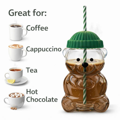 Cute Bear Reusable Cup with Straw