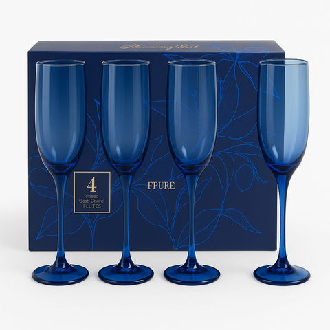 Epure Glassware – Superior Blue 6.5oz Champagne Flutes Glasses Set of 4