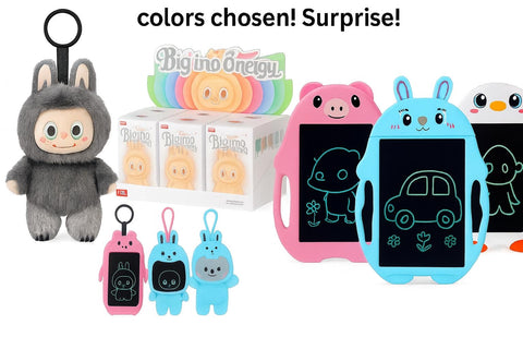 Kids LCD Drawing Tablet with Labubu Design Doll – Random Color Plush + Pig or Robot Style Tablet (Surprise Combo!)