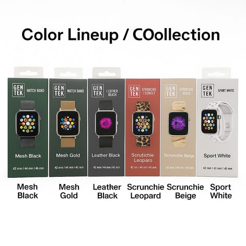 GEN TEK 6-Pack Watch Band Bundle – Mesh, Leather & Scrunchie Collection (42/44/45mm)