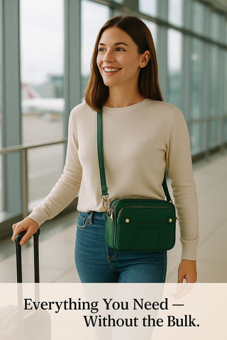 Women’s Triple-Zip Crossbody Bag – Classic PU Leather Shoulder Purse with Adjustable Strap | Lightweight, Multi-Compartment Travel Handbag