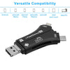 4-in-1 SD Memory Card Reader & Adapter for Cellphone, PC, Mac, Android