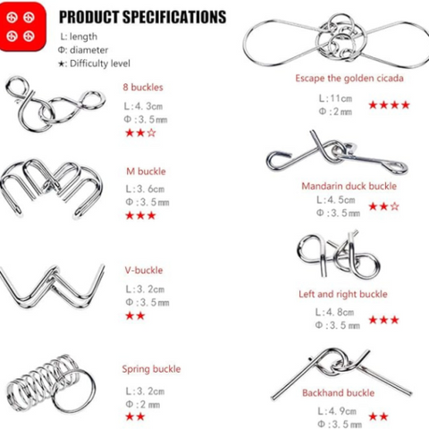 Pack of 40 Metal Wire Puzzle Brain Busters