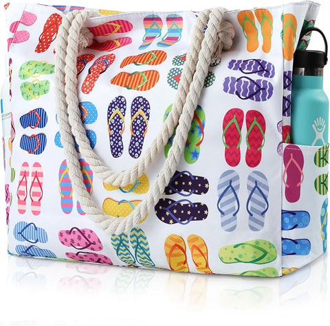 Large Beach Pool Outing Picnic Tote with Zipper