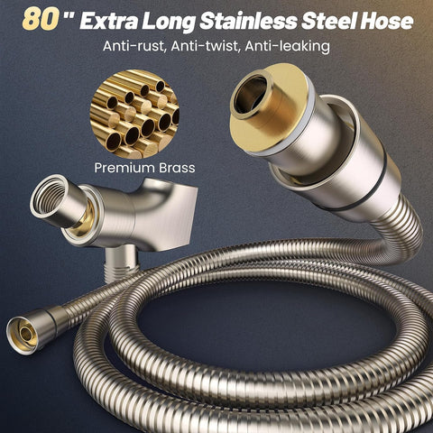 High Pressure 8-Mode Handheld Shower Head  with 80" Extra Long Stainless Steel Hose with Built-in Power Wash to Clean Tub, Tile & Pets