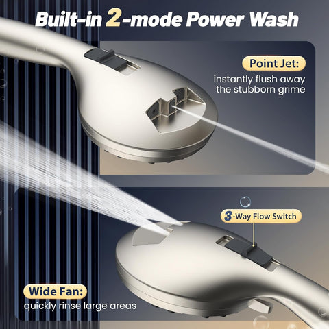 High Pressure 8-Mode Handheld Shower Head  with 80" Extra Long Stainless Steel Hose with Built-in Power Wash to Clean Tub, Tile & Pets