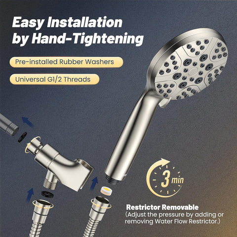 High Pressure 8-Mode Handheld Shower Head  with 80" Extra Long Stainless Steel Hose with Built-in Power Wash to Clean Tub, Tile & Pets