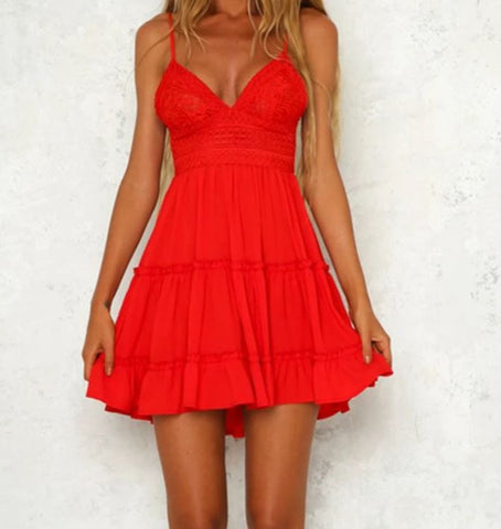 Backless V-neck Ruffle Beach Dress