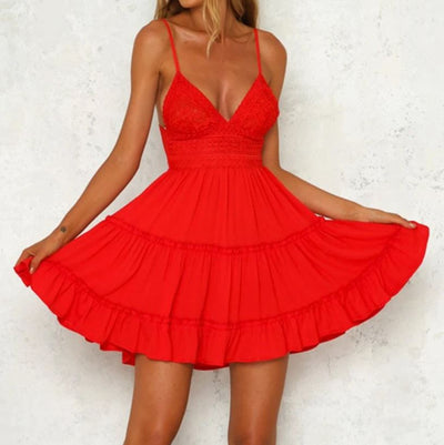 Backless V-neck Ruffle Beach Dress