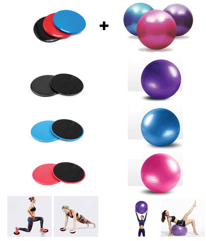 Sport Core Dual-Sided Exercise Gliding Disc & Non-Slip Yoga Stability Ball with Inflator