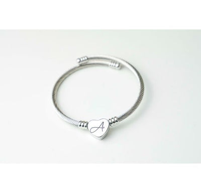Initial Heart Charm Letter Cable Bracelet
