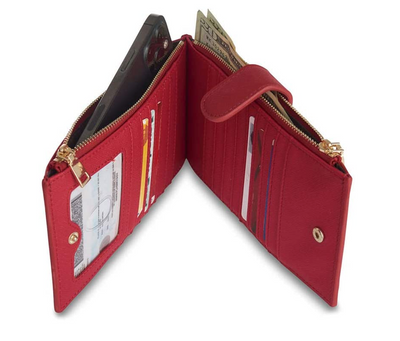 Bifold Multi Card Case Wallet with Zipper Pocket with RFID Blocking