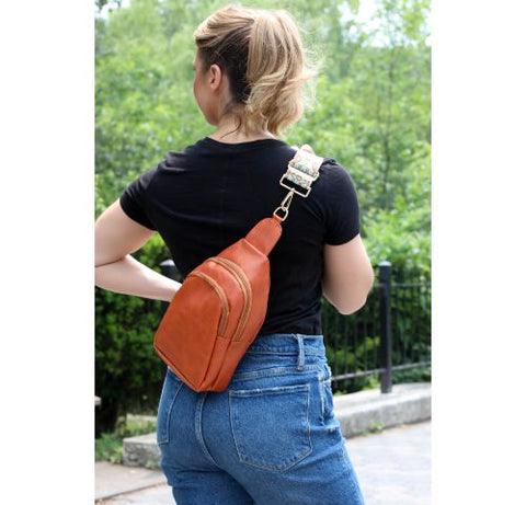 Vegan Leather Crossbody Shoulder Sling Bag with Printed Adjustable Strap