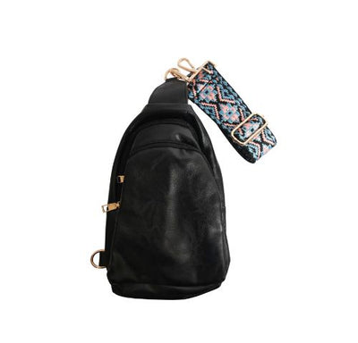 Vegan Leather Crossbody Shoulder Sling Bag with Printed Adjustable Strap