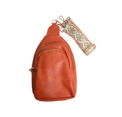 Vegan Leather Crossbody Shoulder Sling Bag with Printed Adjustable Strap