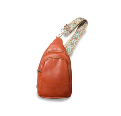 Vegan Leather Crossbody Shoulder Sling Bag with Printed Adjustable Strap