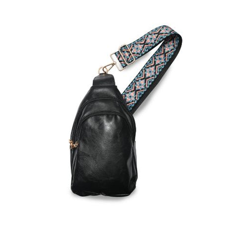 Vegan Leather Crossbody Shoulder Sling Bag with Printed Adjustable Strap