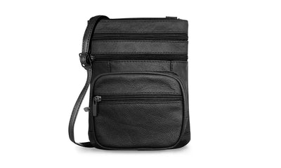 Genuine Leather Multi-zipper Crossbody Bag - 6 Colors