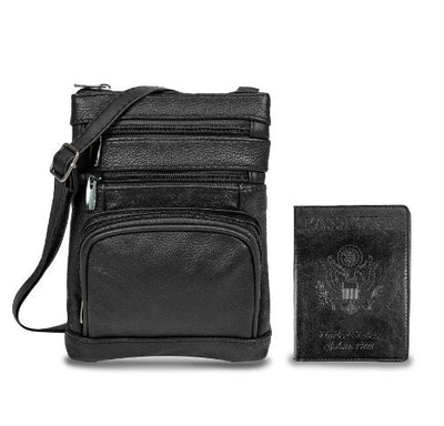 Leather Crossbody Bag with CDC Passport Holder- 5 Colors