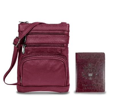 Leather Crossbody Bag with CDC Passport Holder- 5 Colors