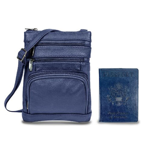 Leather Crossbody Bag with CDC Passport Holder- 5 Colors