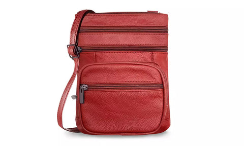 Genuine Leather Multi-zipper Crossbody Bag - 6 Colors