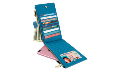 Bifold Multi Card Case Wallet with Zipper Pocket with RFID Blocking